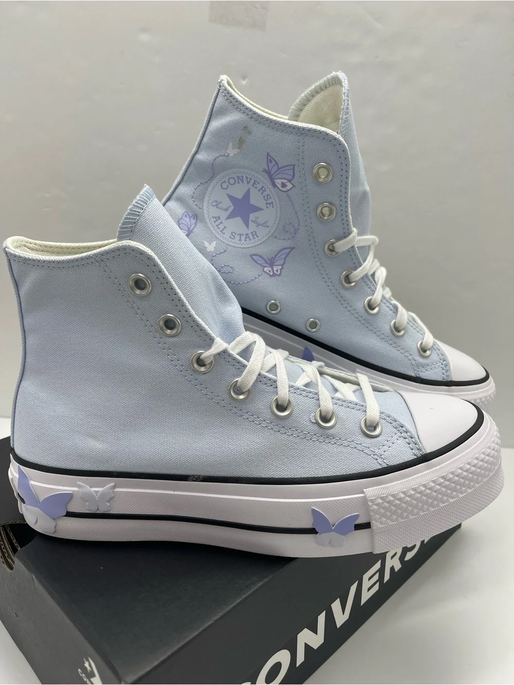 Converse CTAS LIFT HI BLUE SUPERMOON/WHITE/BLk Platform Purple Butterfly Accents